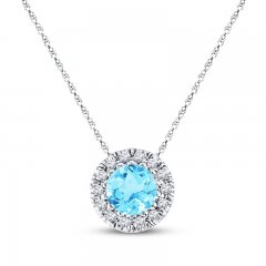 Blue Topaz Necklace 1/10 ct tw Diamonds 10K White Gold