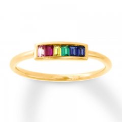 Lab-Created Gemstone Rainbow Ring 10K Yellow Gold