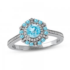 Swiss Blue Topaz & Diamond Ring 1/6 ct tw 10K White Gold