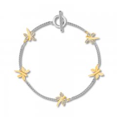 Diamond Dragonfly Bracelet 1/15 ct tw Sterling Silver/10K Gold