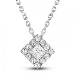 Diamond Necklace 1/4 ct tw Princess/Round 10K White Gold 18"