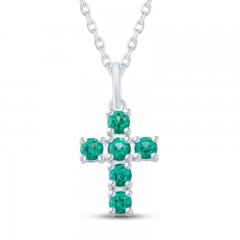 Lab-Created Emerald Cross Necklace Sterling Silver 18"