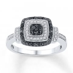 Black/White Diamond Ring 1/4 ct tw Round-cut Sterling Silver