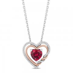 Hallmark Diamonds Lab-Created Ruby Heart Necklace 1/10 ct tw 10K Rose Gold/Sterling Silver 18"