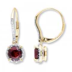 Brazilian Garnet Earrings 1/10 ct tw Diamonds 10K Yellow Gold