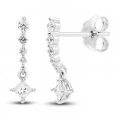 Diamond Dangle Earrings 1/3 ct tw Princess & Round-cut 10K White Gold