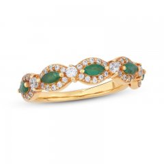 Emerald Anniversary Ring 1/3 ct tw Diamonds 10K Yellow Gold