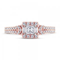 Adrianna Papell Diamond Engagement Ring 5/8 ct tw Princess/Baguette/Round 14K Rose Gold