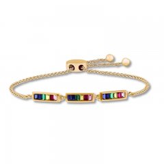 Lab-Created Gemstone Rainbow Bolo Bracelet 10K Yellow Gold