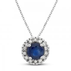 Certified Blue Sapphire & Diamond Necklace 1/15 ct tw 14K White Gold 18"