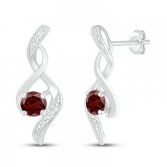 Garnet & Diamond Earrings 1/20 ct tw 10K White Gold