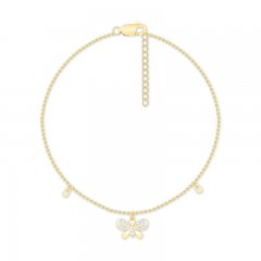 Diamond Butterfly Anklet 1/10 ct tw 10K Yellow Gold