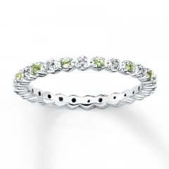 Stackable Peridot Ring 1/20 ct tw Diamonds Sterling Silver