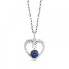 Hallmark Diamonds Blue Sapphire Heart Necklace 1/10 ct tw Round-Cut Sterling Silver 18"