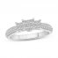 Three-stone Diamond Engagement Ring 1/2 ct tw Princess/Round-cut 10K White Gold