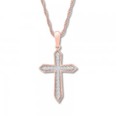 Diamond Cross Necklace 1/6 ct tw Round-cut 10K Rose Gold