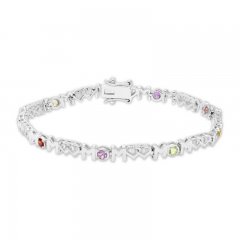 Multi-Gemstone "Mom" Bracelet Sterling Silver 7.25"