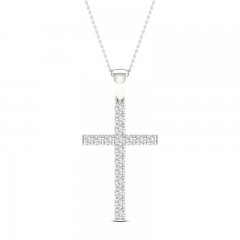 Diamond Cross Necklace 1/2 ct tw Round-Cut 10K White Gold 18"