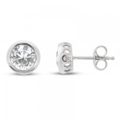 White Lab-Created Sapphire Bezel Earrings Sterling Silver