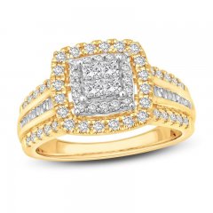 Multi-Diamond Engagement Ring 1 ct tw Princess/Round/Baguette 14K Two-Tone Gold