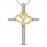 Cross & Heart Necklace 1/8 ct tw Diamonds 10K Yellow Gold Sterling Silver 18"