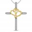 Cross & Heart Necklace 1/8 ct tw Diamonds 10K Yellow Gold Sterling Silver 18"