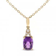 Amethyst & Diamond Necklace 1/20 ct tw Cushion/Round-Cut 10K Yellow Gold 18"