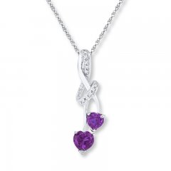 Amethyst Heart Necklace 1/20 ct tw Diamonds 10K White Gold