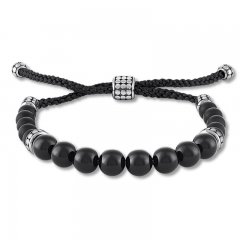 Men's Black Onyx Bead Bolo Bracelet Sterling Silver