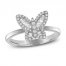 Diamond Butterfly Ring 1/3 ct tw Round & Baguette 10K White Gold