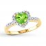 Peridot Heart Ring 1/10 ct tw Diamonds 10K Yellow Gold