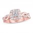 Leo Diamond Engagement Ring 3/4 ct tw Princess/Round 14K Rose Gold