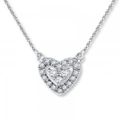 Diamond Heart Necklace 1/8 ct tw Round-cut 10K White Gold