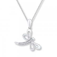 Diamond Dragonfly Necklace 1/20 ct tw Round-cut Sterling Silver