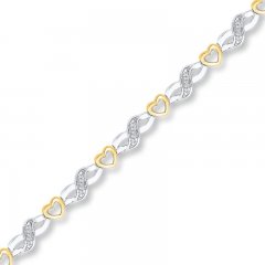 Diamond Heart Bracelet 1/10 ct tw Sterling Silver/10K Gold