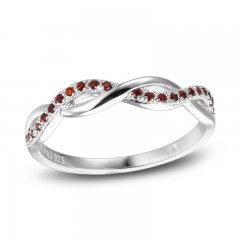 Garnet Dainty Criss Cross Ring Sterling Silver