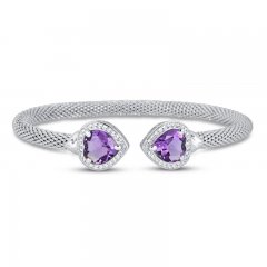 Amethyst/White Topaz Popcorn Mesh Cuff Bracelet Sterling Silver