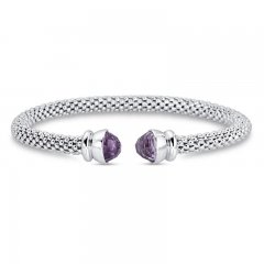 Amethyst Popcorn Mesh Cuff Bracelet Sterling Silver