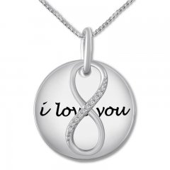 "I Love You" Diamond Infinity Necklace Sterling Silver