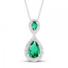 Lab-Created Emerald & White Lab-Created Sapphire Necklace Sterling Silver 18"