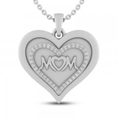 White Lab-Created Sapphire MOM. Heart Necklace Sterling Silver 18"