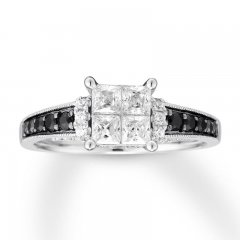 Black & White Diamond Engagement Ring 1 ct tw 14K White Gold