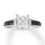 Black & White Diamond Engagement Ring 1 ct tw 14K White Gold