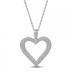 Diamond Heart Necklace 1/2 ct tw Round-cut 10K White Gold 18"