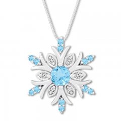 Blue Topaz & Diamond Snowflake Necklace Sterling Silver