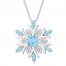 Blue Topaz & Diamond Snowflake Necklace Sterling Silver