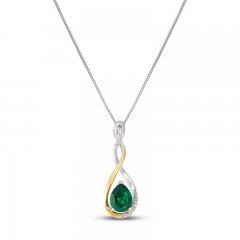 Diamond Necklace Lab-Created Emerald Sterling Silver/10K Gold