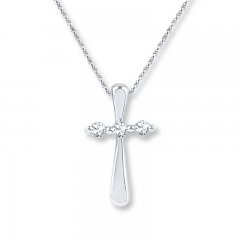 Diamond Cross Necklace 1/6 ct tw Round-cut 10K White Gold