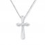 Diamond Cross Necklace 1/6 ct tw Round-cut 10K White Gold