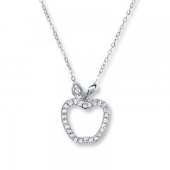 Diamond Apple Necklace 1/8 ct tw Round-cut 10K White Gold